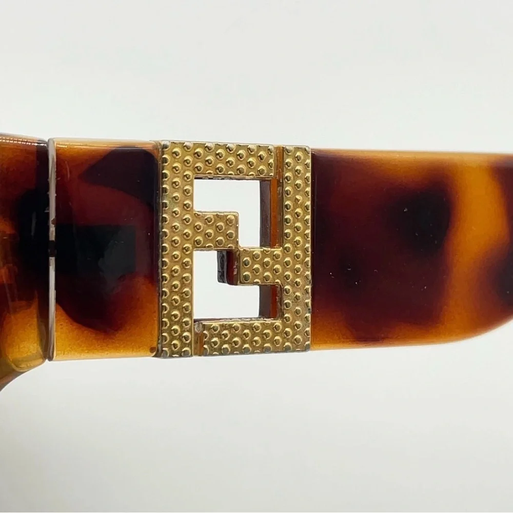 Auth Fendi Gold Logo Brown Print Sunglasses
